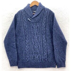 Paolo Mondo Sweater Men's Large Blue Toggle Shawl Collar Italian Wool Cable Knit